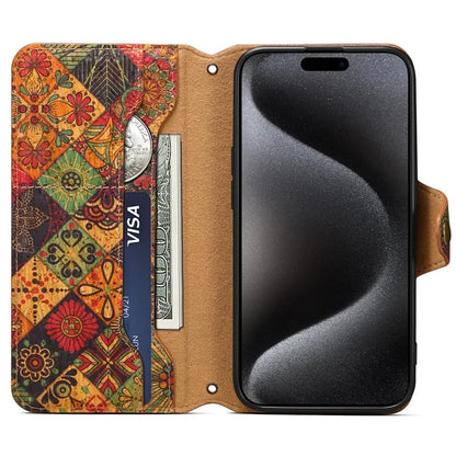 For iPhone 15 Pro Case Flower Pattern PU Leather Wallet Phone Cover with Stand