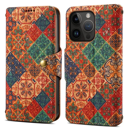 For iPhone 15 Pro Case Flower Pattern PU Leather Wallet Phone Cover with Stand