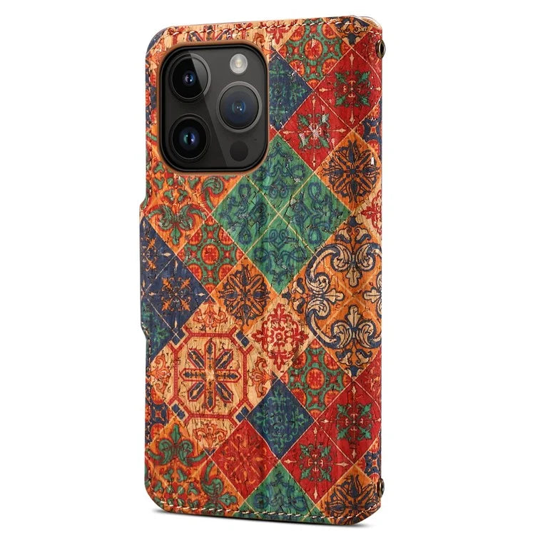 For iPhone 15 Pro Case Flower Pattern PU Leather Wallet Phone Cover with Stand