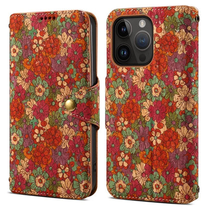 For iPhone 15 Pro Case Flower Pattern PU Leather Wallet Phone Cover with Stand