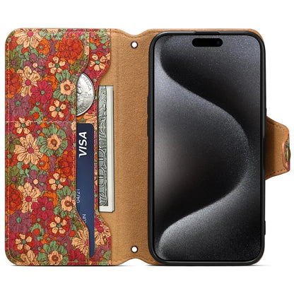 For iPhone 15 Pro Case Flower Pattern PU Leather Wallet Phone Cover with Stand