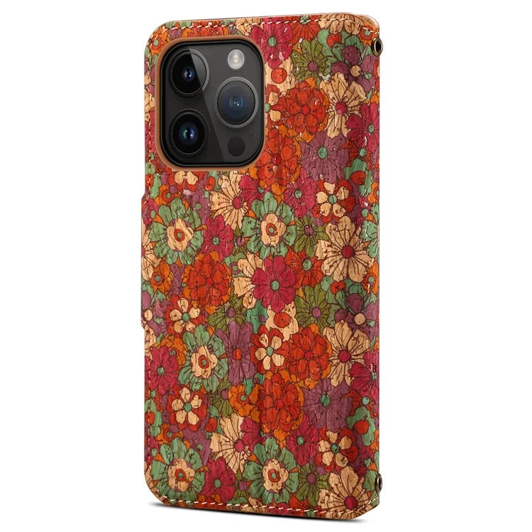 For iPhone 14 Pro Case Flower Pattern PU Leather Wallet Shockproof Phone Cover