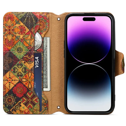 For iPhone 14 Pro Case Flower Pattern PU Leather Wallet Shockproof Phone Cover
