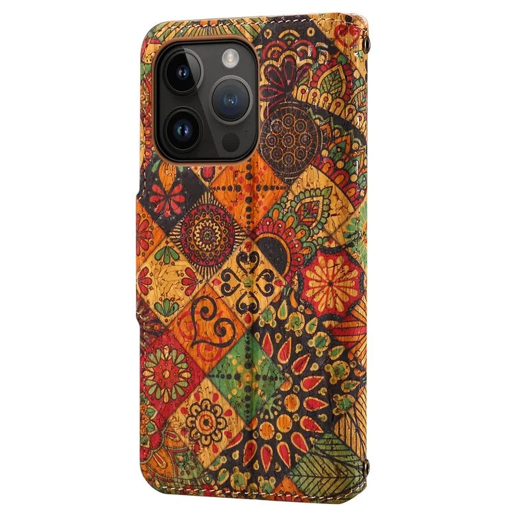 For iPhone 14 Pro Case Flower Pattern PU Leather Wallet Shockproof Phone Cover