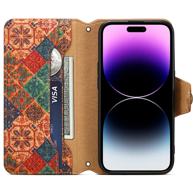 For iPhone 14 Pro Case Flower Pattern PU Leather Wallet Shockproof Phone Cover