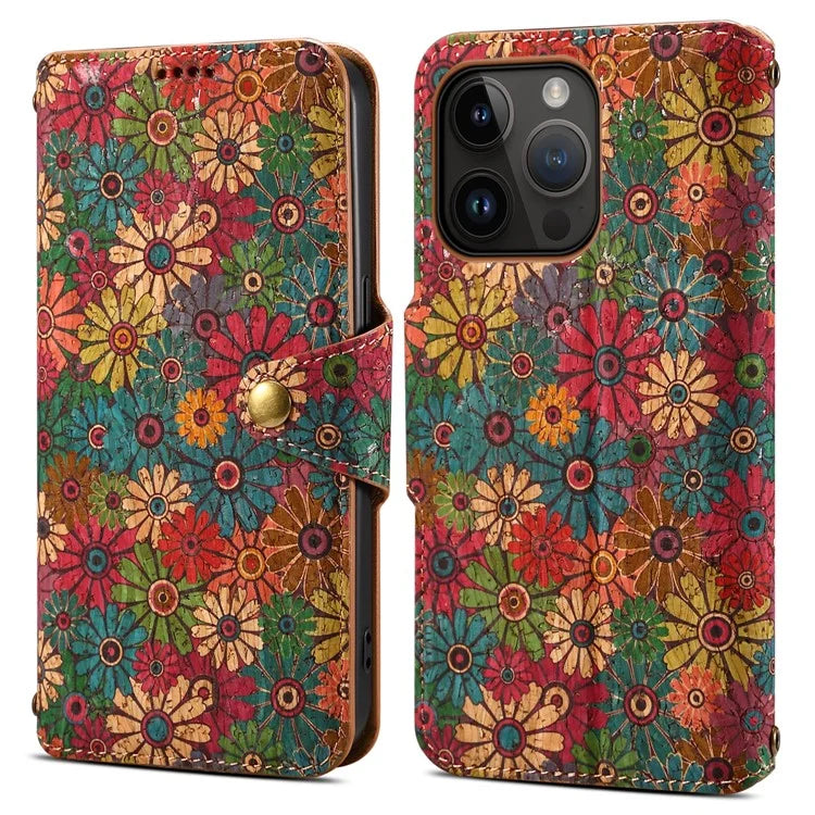 For iPhone 14 Pro Case Flower Pattern PU Leather Wallet Shockproof Phone Cover