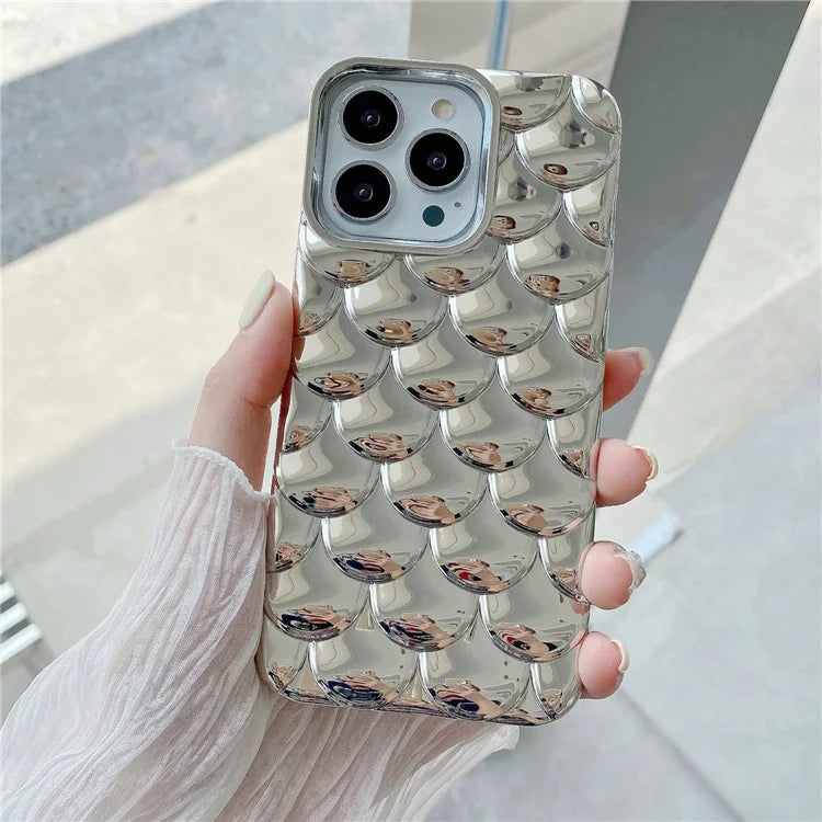 For iPhone 15 Pro Case 3D Effect Mermaid Scale TPU Phone Cover