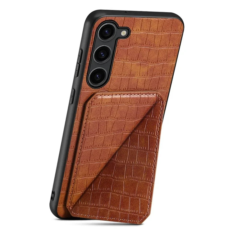 For Samsung Galaxy S21 FE 5G Case PU+PC+TPU Cellphone Cover with Hidden Card Holder