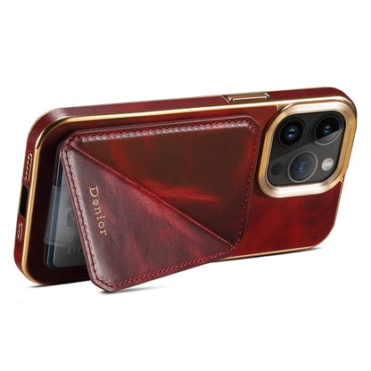 DENIOR For iPhone 14 Pro Max Case Waxy Genuine Cow Leather+TPU+PC Cell Phone Cover