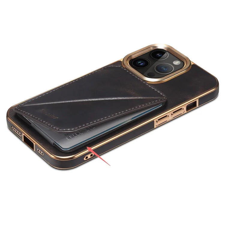 DENIOR For iPhone 14 Pro Max Case Waxy Genuine Cow Leather+TPU+PC Cell Phone Cover