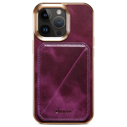 DENIOR For iPhone 14 Pro Max Case Waxy Genuine Cow Leather+TPU+PC Cell Phone Cover
