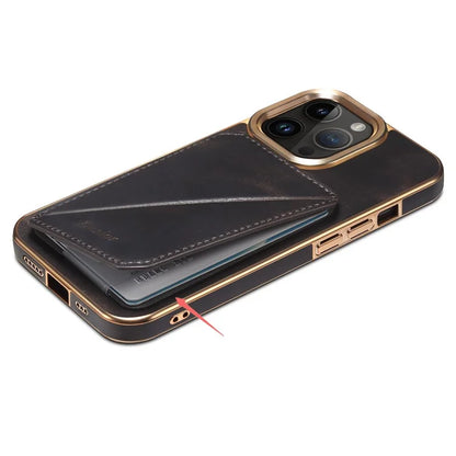 DENIOR For iPhone 14 Pro Case Waxy Genuine Cow Leather+TPU+PC Back Protector Cover