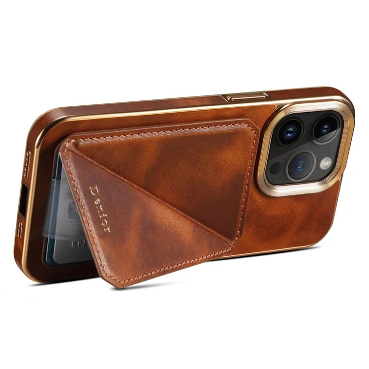 DENIOR For iPhone 14 Pro Case Waxy Genuine Cow Leather+TPU+PC Back Protector Cover