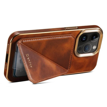 DENIOR For iPhone 14 Pro Case Waxy Genuine Cow Leather+TPU+PC Back Protector Cover