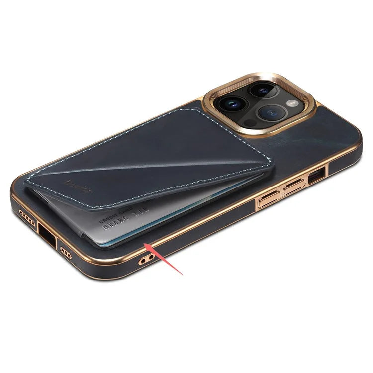 DENIOR For iPhone 14 Pro Case Waxy Genuine Cow Leather+TPU+PC Back Protector Cover