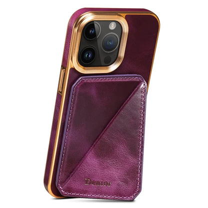 DENIOR For iPhone 14 Pro Case Waxy Genuine Cow Leather+TPU+PC Back Protector Cover