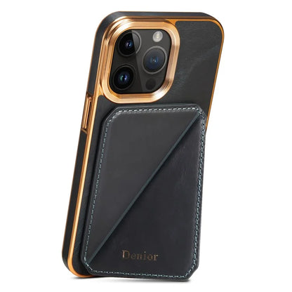 DENIOR For iPhone 15 Pro Case Drop-proof Waxy Genuine Cow Leather+TPU+PC Cover