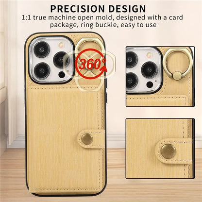 For iPhone 14 Pro Case Ring Kickstand Wallet Brushed PU Leather+TPU Phone Cover