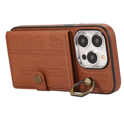 For iPhone 14 Pro Max Case Ring Kickstand Brushed PU Leather+TPU Anti-drop Phone Cover