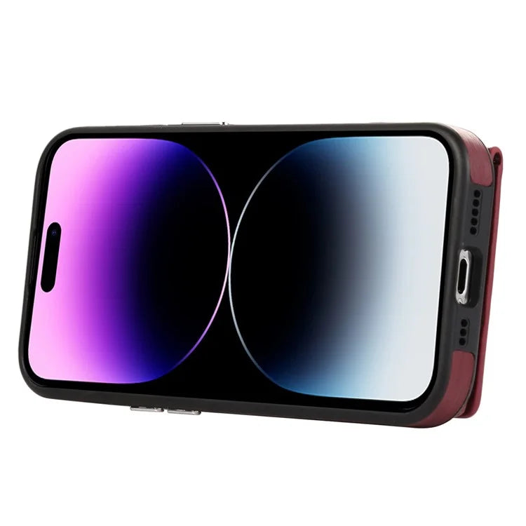 For iPhone 14 Pro Max Case Ring Kickstand Brushed PU Leather+TPU Anti-drop Phone Cover