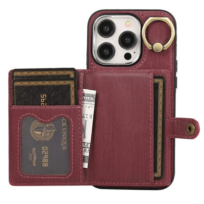 For iPhone 14 Pro Max Case Ring Kickstand Brushed PU Leather+TPU Anti-drop Phone Cover