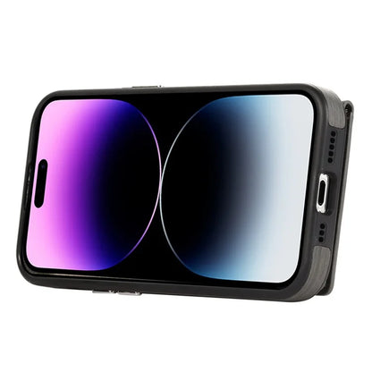 For iPhone 14 Pro Max Case Ring Kickstand Brushed PU Leather+TPU Anti-drop Phone Cover