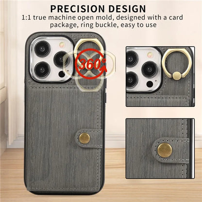 For iPhone 14 Pro Max Case Ring Kickstand Brushed PU Leather+TPU Anti-drop Phone Cover