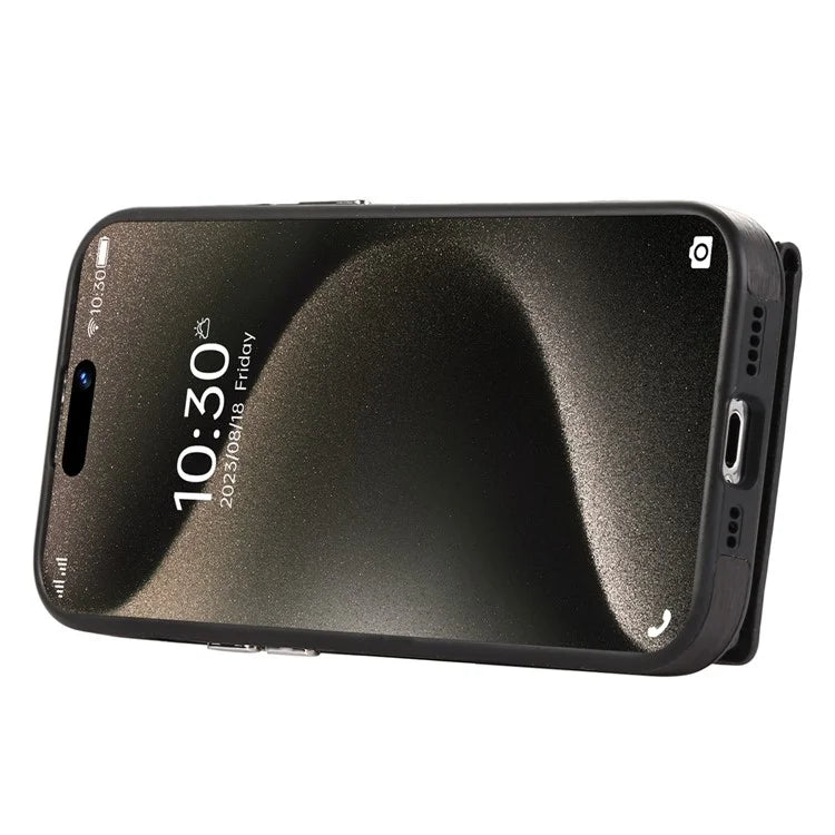 For iPhone 15 Pro Case Brushed PU Leather+TPU Phone Cover with Ring Kickstand
