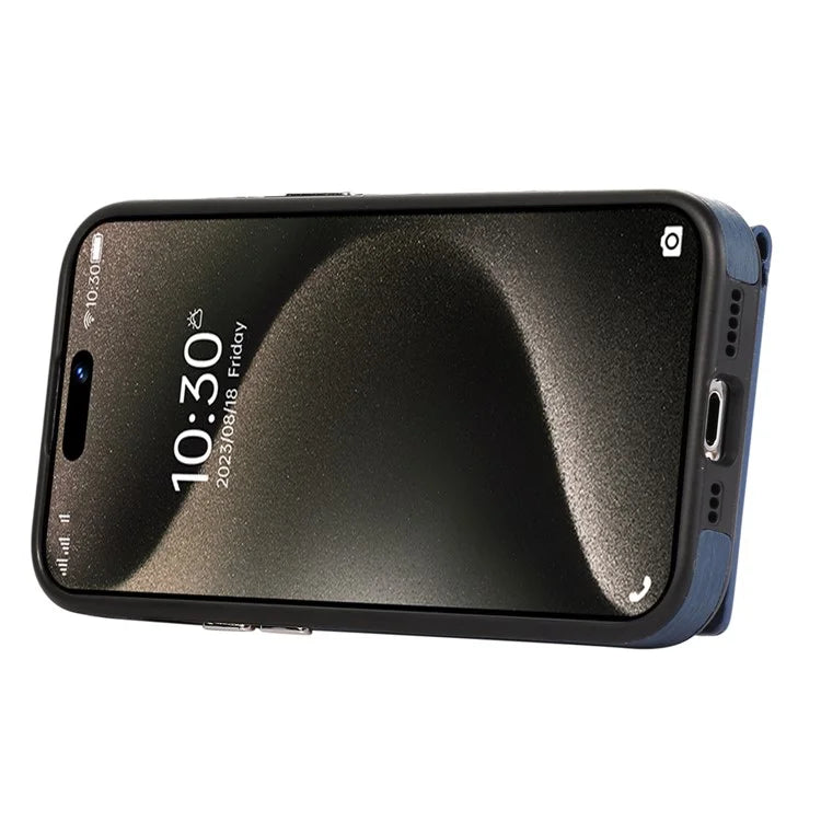 For iPhone 15 Pro Case Brushed PU Leather+TPU Phone Cover with Ring Kickstand