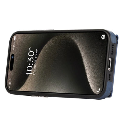 For iPhone 15 Pro Case Brushed PU Leather+TPU Phone Cover with Ring Kickstand
