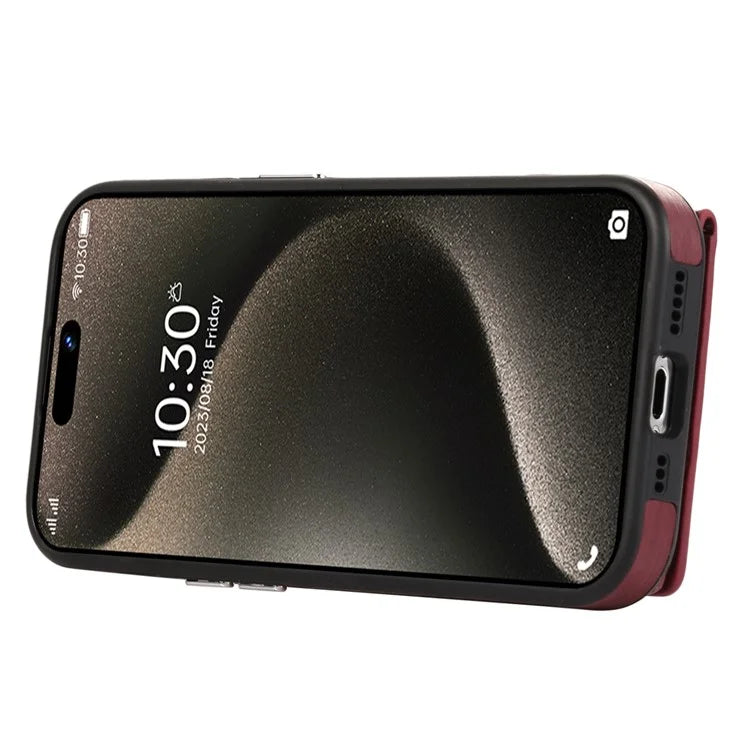 For iPhone 15 Pro Case Brushed PU Leather+TPU Phone Cover with Ring Kickstand
