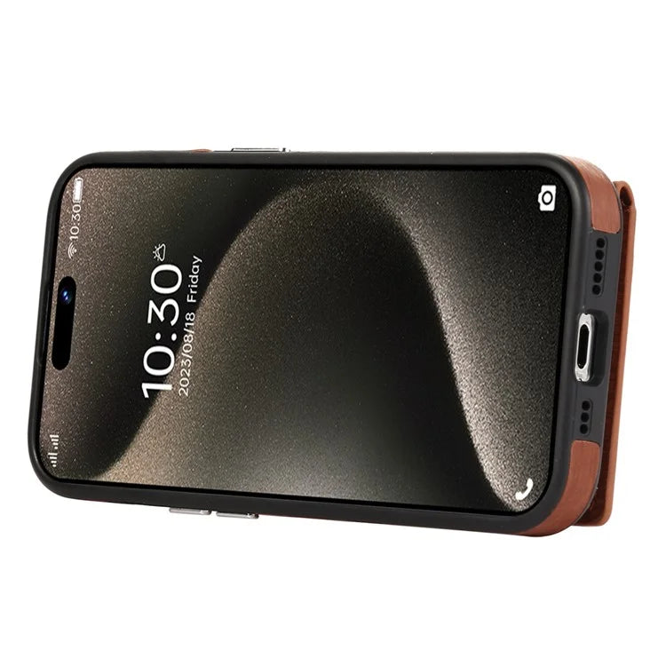 For iPhone 15 Pro Case Brushed PU Leather+TPU Phone Cover with Ring Kickstand