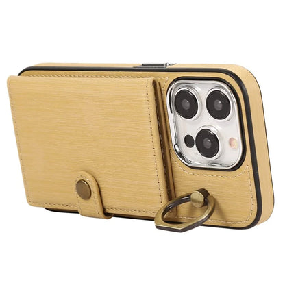 For iPhone 15 Pro Case Brushed PU Leather+TPU Phone Cover with Ring Kickstand