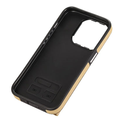 For iPhone 15 Pro Case Brushed PU Leather+TPU Phone Cover with Ring Kickstand