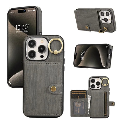 For iPhone 15 Pro Case Brushed PU Leather+TPU Phone Cover with Ring Kickstand