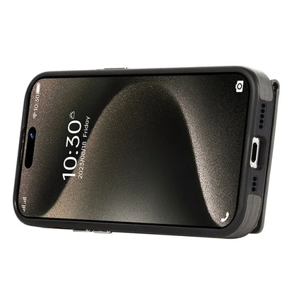 For iPhone 15 Pro Case Brushed PU Leather+TPU Phone Cover with Ring Kickstand