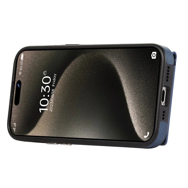For iPhone 15 Pro Max Case Brushed PU Leather+TPU Cell Phone Wallet Cover