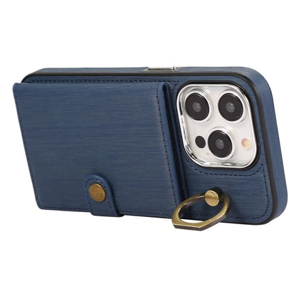 For iPhone 15 Pro Max Case Brushed PU Leather+TPU Cell Phone Wallet Cover