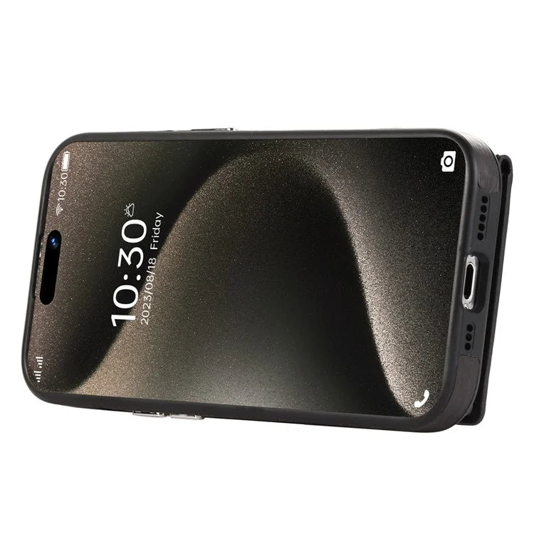 For iPhone 15 Pro Max Case Brushed PU Leather+TPU Cell Phone Wallet Cover