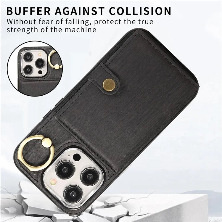 For iPhone 15 Pro Max Case Brushed PU Leather+TPU Cell Phone Wallet Cover