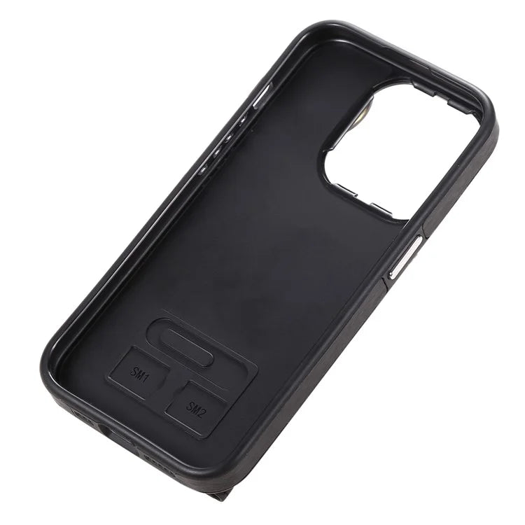 For iPhone 15 Pro Max Case Brushed PU Leather+TPU Cell Phone Wallet Cover