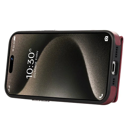 For iPhone 15 Pro Max Case Brushed PU Leather+TPU Cell Phone Wallet Cover