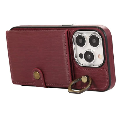 For iPhone 15 Pro Max Case Brushed PU Leather+TPU Cell Phone Wallet Cover