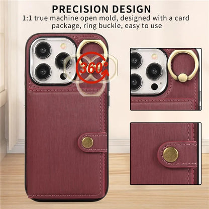 For iPhone 15 Pro Max Case Brushed PU Leather+TPU Cell Phone Wallet Cover