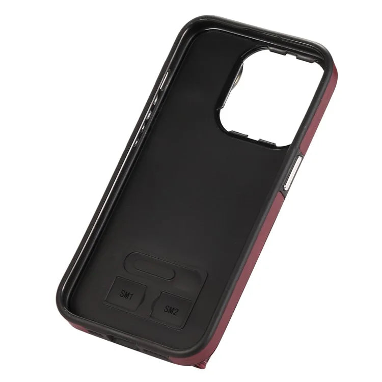 For iPhone 15 Pro Max Case Brushed PU Leather+TPU Cell Phone Wallet Cover