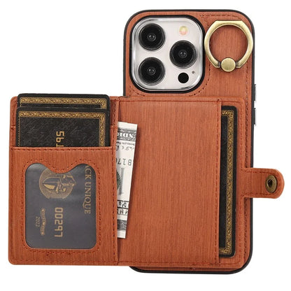 For iPhone 15 Pro Max Case Brushed PU Leather+TPU Cell Phone Wallet Cover