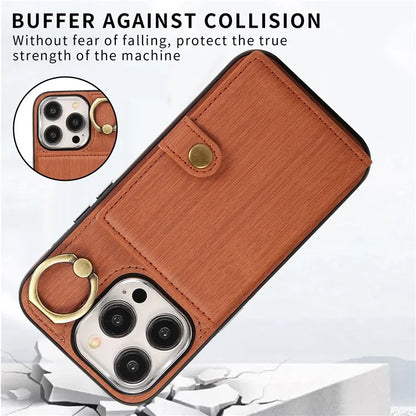 For iPhone 15 Pro Max Case Brushed PU Leather+TPU Cell Phone Wallet Cover