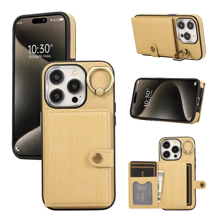 For iPhone 15 Pro Max Case Brushed PU Leather+TPU Cell Phone Wallet Cover