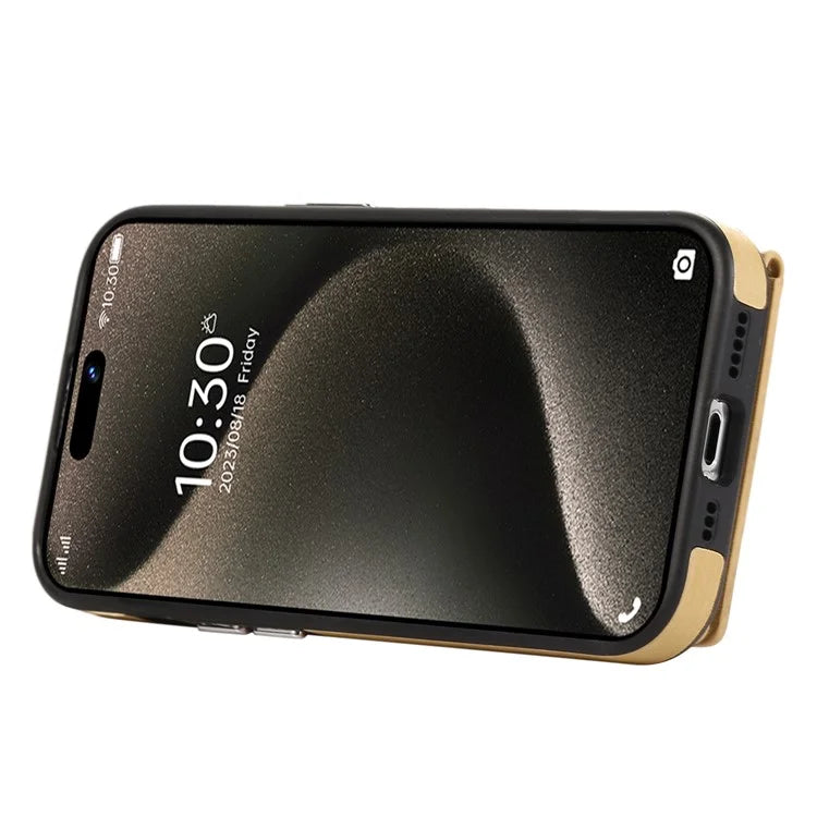 For iPhone 15 Pro Max Case Brushed PU Leather+TPU Cell Phone Wallet Cover
