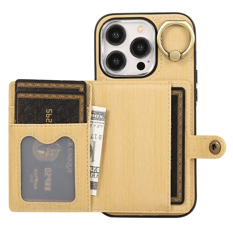 For iPhone 15 Pro Max Case Brushed PU Leather+TPU Cell Phone Wallet Cover